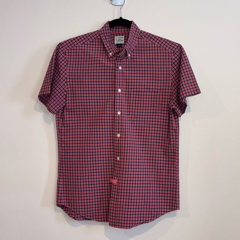 J. Crew Classic Button Down Short Sleeve Shirt -  red & blue  - Sz S